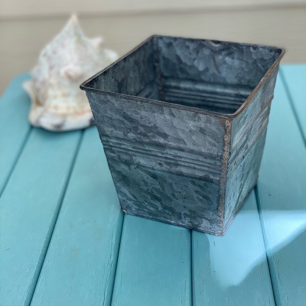 Galvanized Metal Container 5.5” square, 5.5” tall, 4” square bottom.